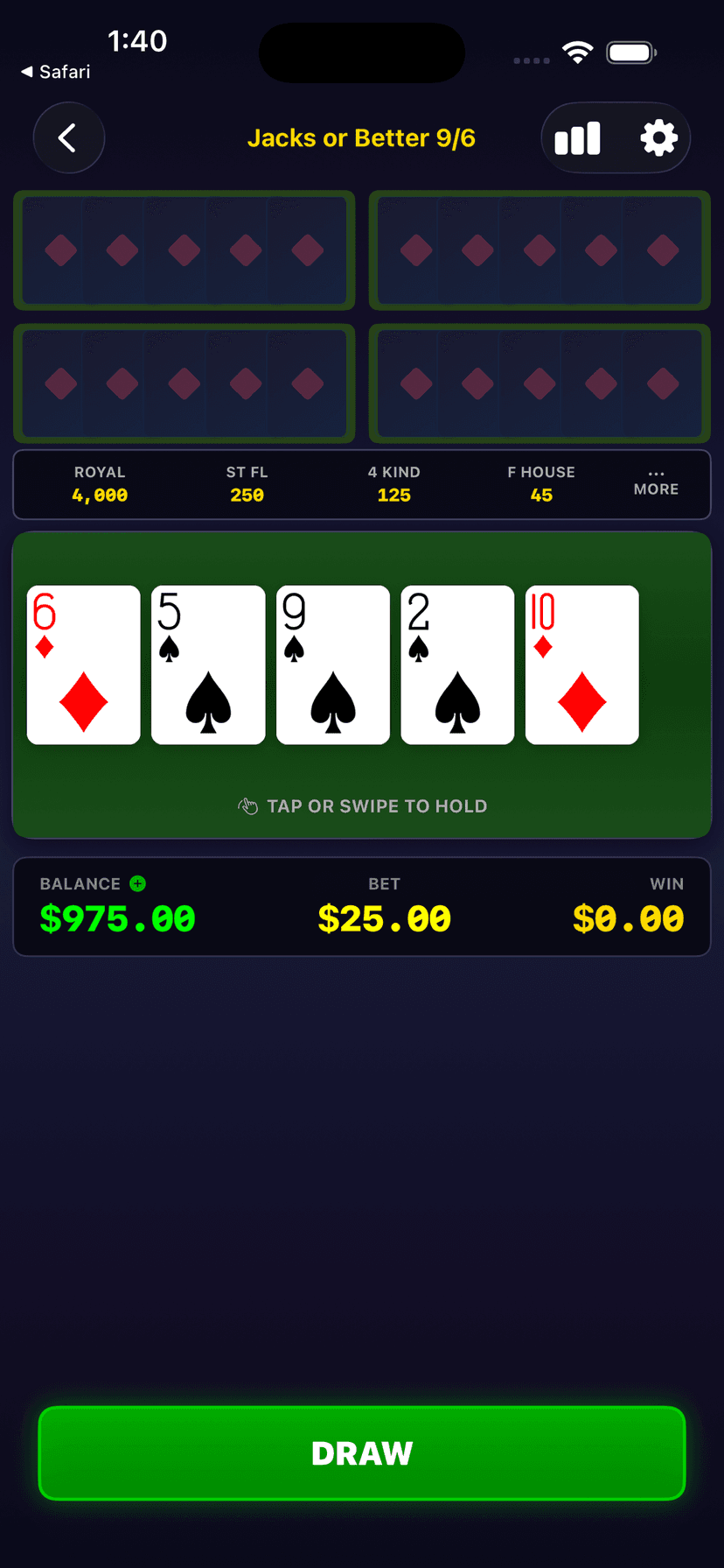 Play mode — pre-draw